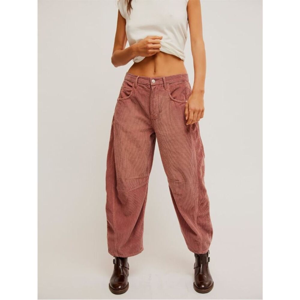 New Free People We The Free Good Luck Mid-Rise Cord Barrel Jeans Size 28 - Picture 6 of 9